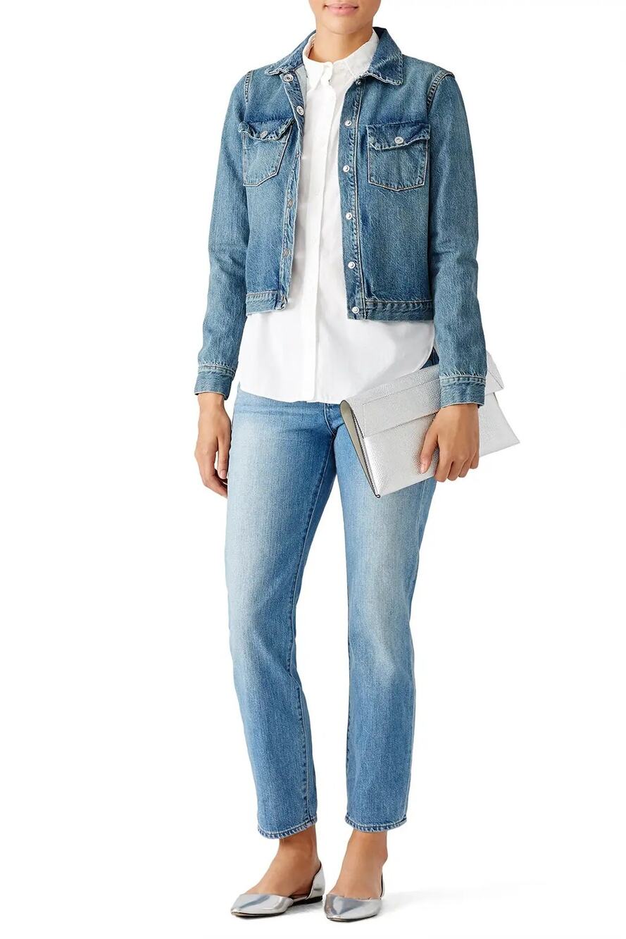 Elizabeth and James Penn Denim Jacket Blue Collared Snap Button Long Sleeve Sz S